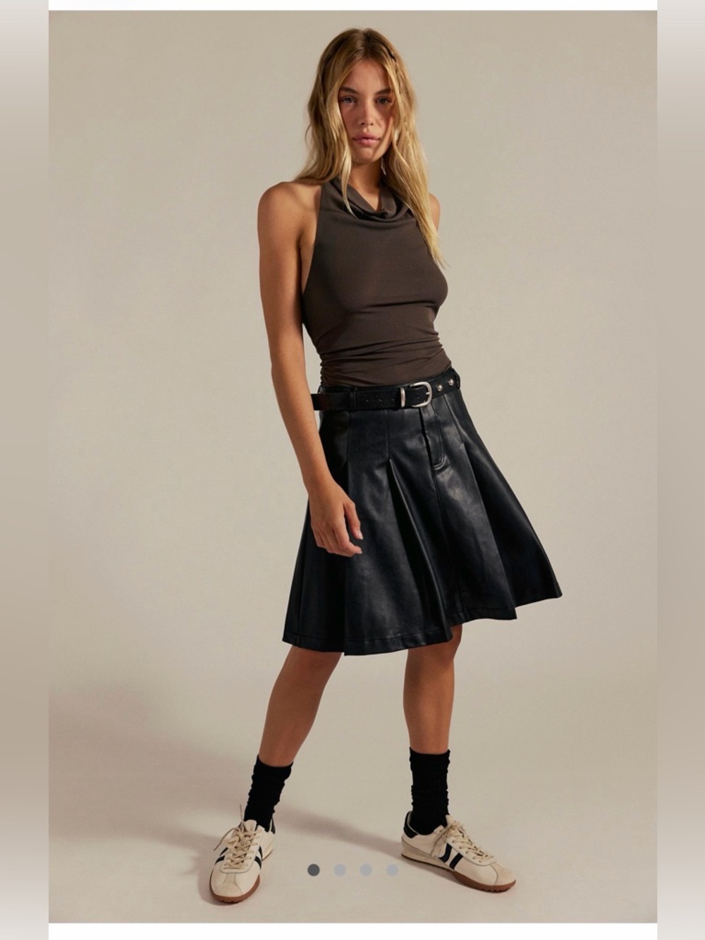 We The Free Black Pleated A-Line Faux Leather Skirt